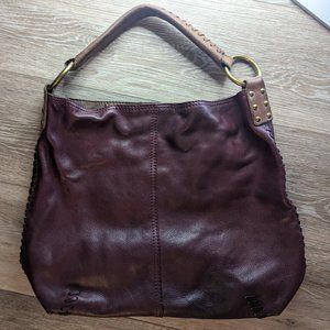 Lucky Burgundy Hobo with dark brown leather whipstitch detail
